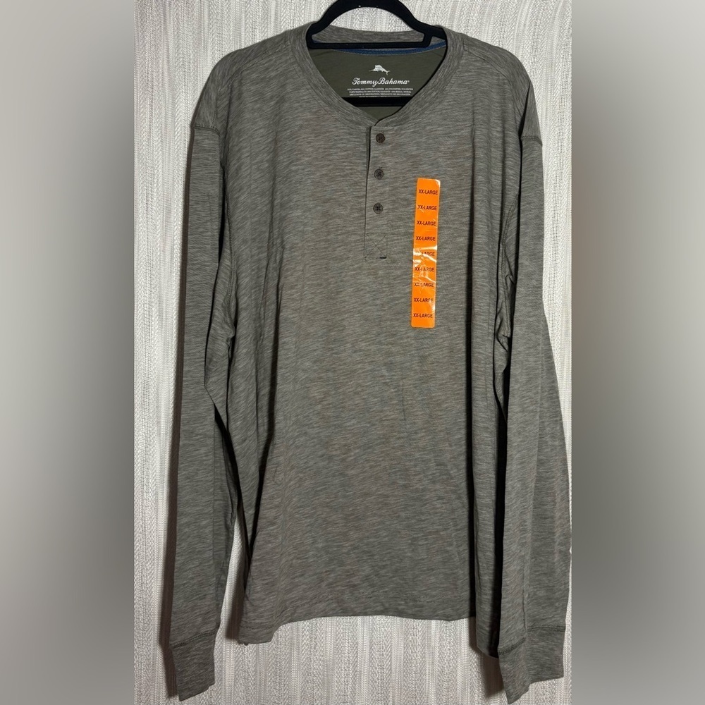Tommy Bahama Men's Gray Long Sleeve Henley Shirt